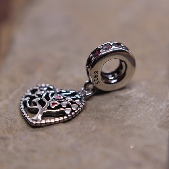Family Tree Heart Dangle Bracelet Charm - S925 Sterling Silver Fits Pandora - Picture 5 of 6